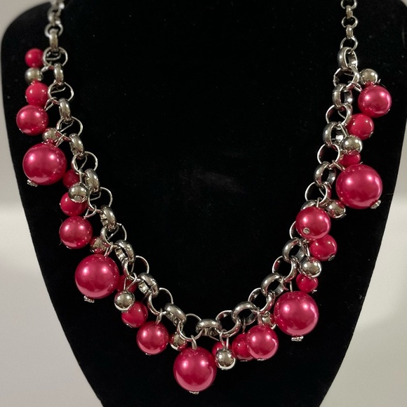 NWT Paparazzi Silver Pink Beaded Necklace & Earrings. - Picture 2 of 2